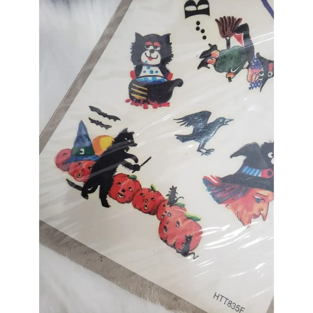 NEW‎ Vintage Halloween Temporary Tattoos Witch Black Cat RETRO party gift decor